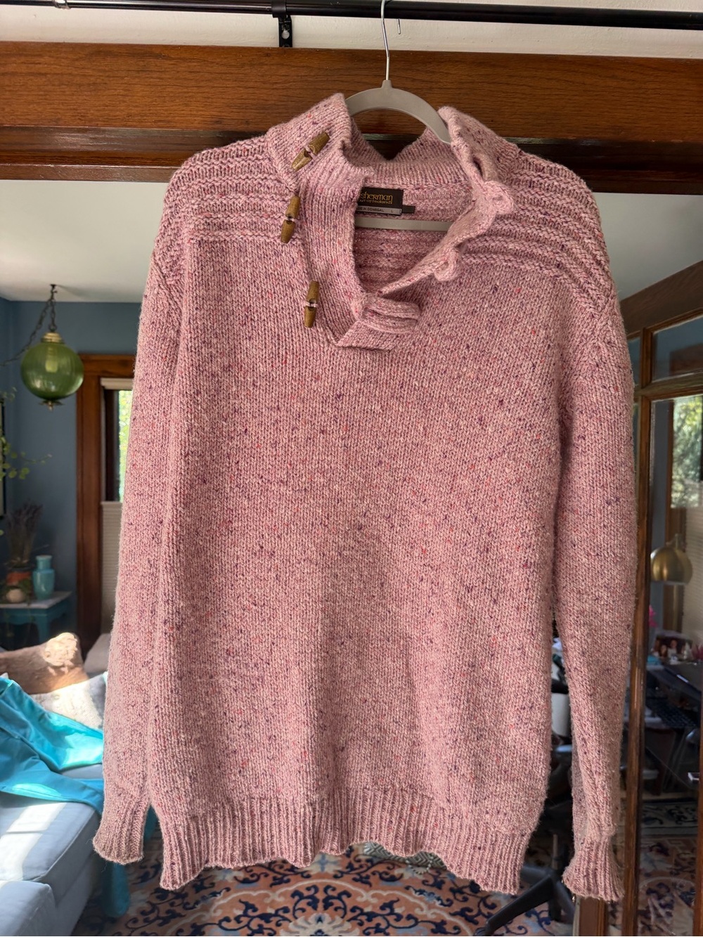 Irish fisherman’s Cozy Pink Toggle-Neck Women's Sweater size large